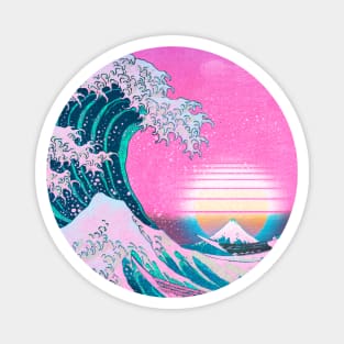 Vaporwave Great Wave Off Kanagawa Aesthetic Sunset Magnet